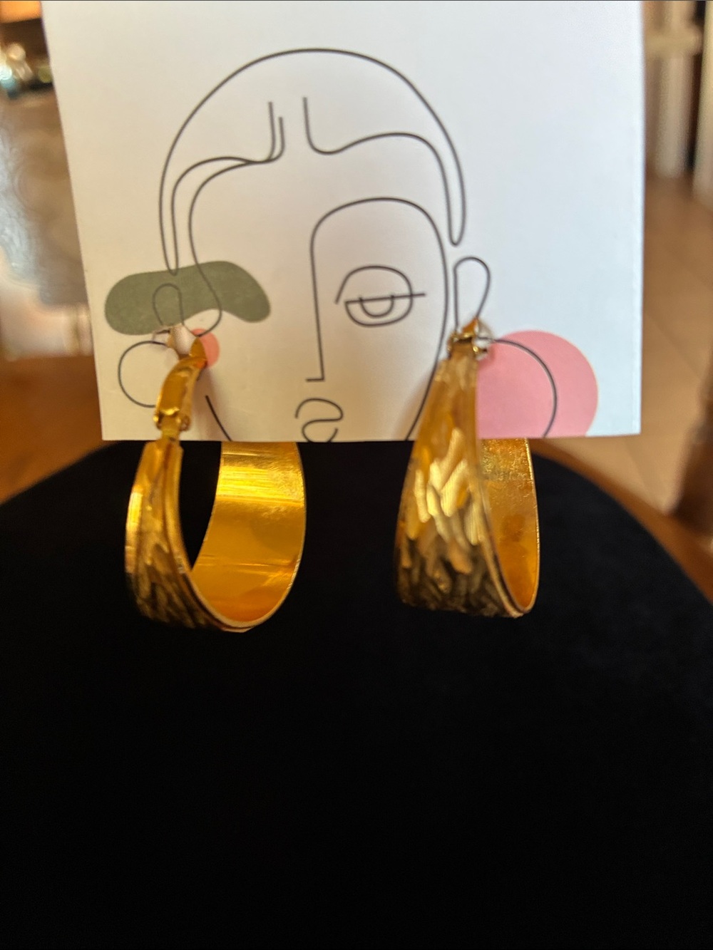Trifari Gold Textured Faceted Hoop Earrings